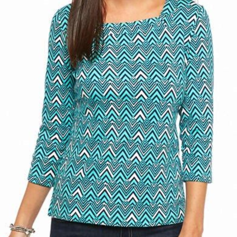 Kim Rogers Petite Square Neck Chevron Knit Top